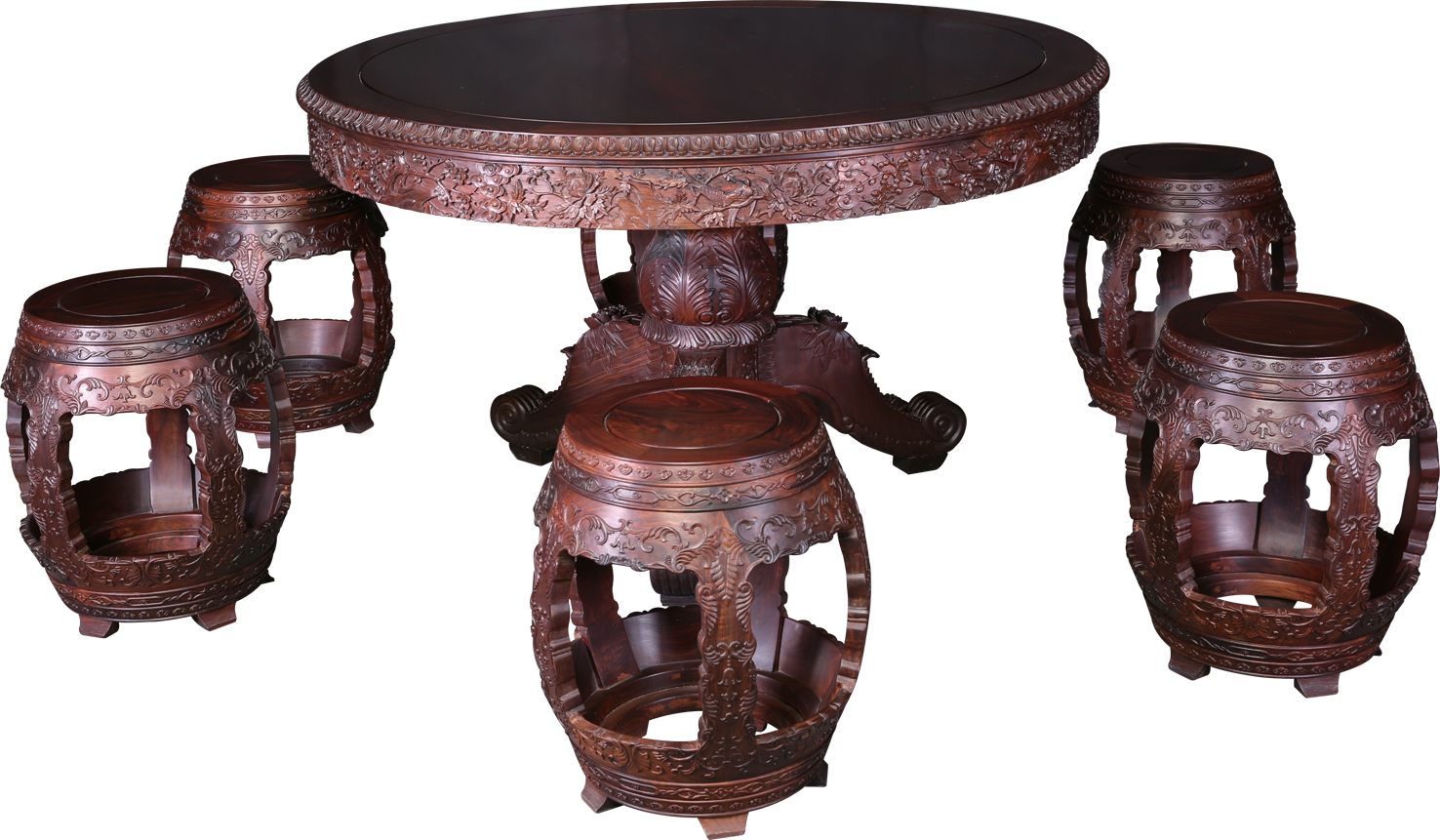 西洋花独梃圆桌带凳