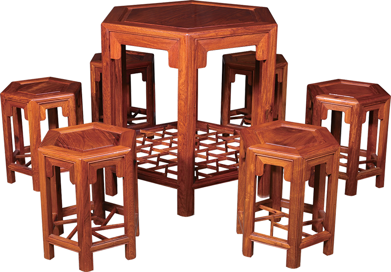 冰裂纹六角桌带凳