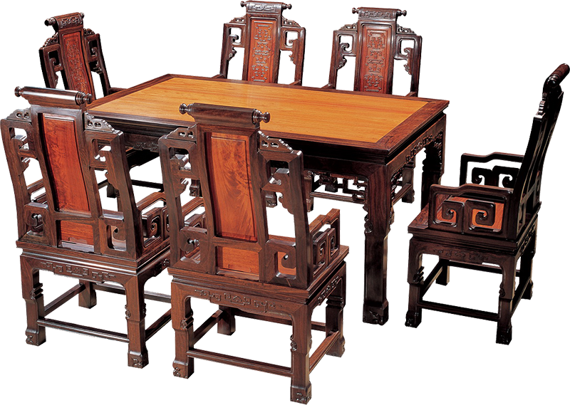 回纹长方桌带椅