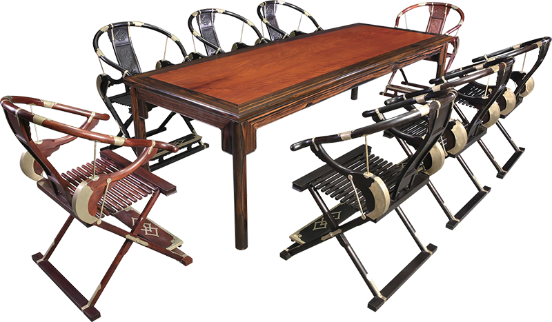 刀牙裙长方桌带椅