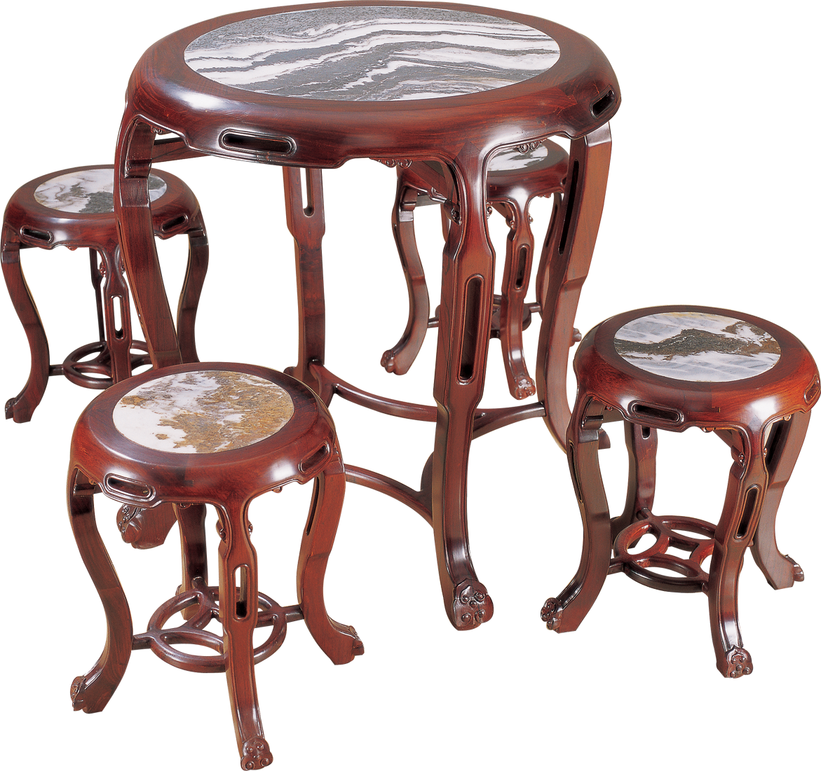 嵌云石如意小圆桌带凳