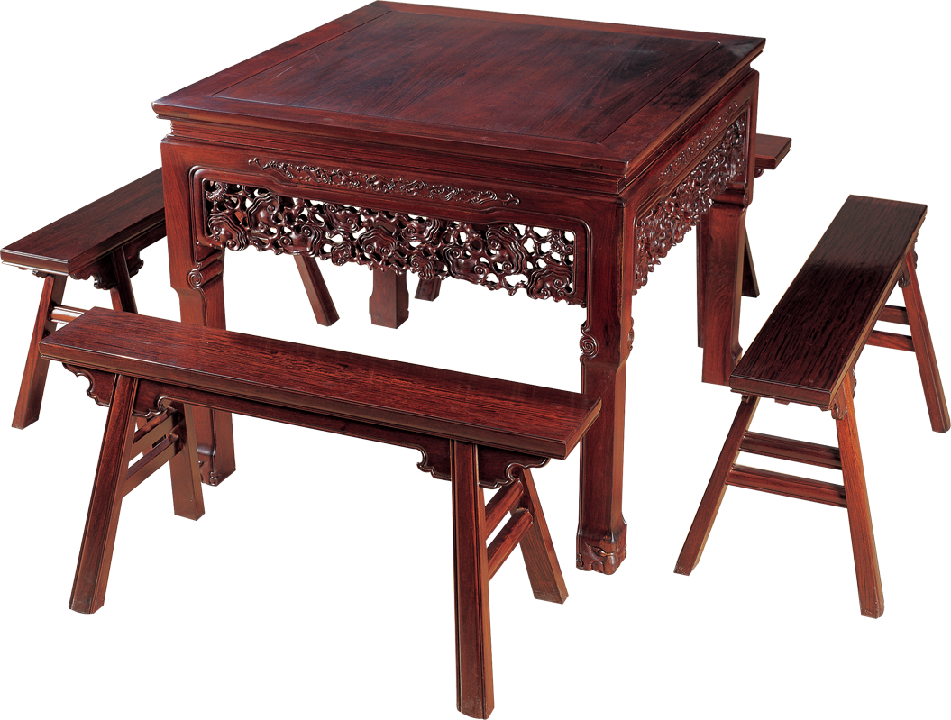 灵芝四方桌带凳